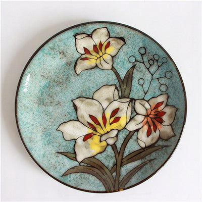 Japanese Style Kiln Flower Tableware High-End Restaurant, Ceramic Plates & Wind Flat Floral Dish Underglaze Vintage Colors - Grand Goldman