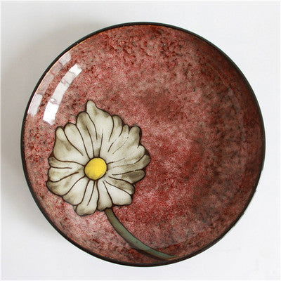 Japanese Style Kiln Flower Tableware High-End Restaurant, Ceramic Plates & Wind Flat Floral Dish Underglaze Vintage Colors - Grand Goldman