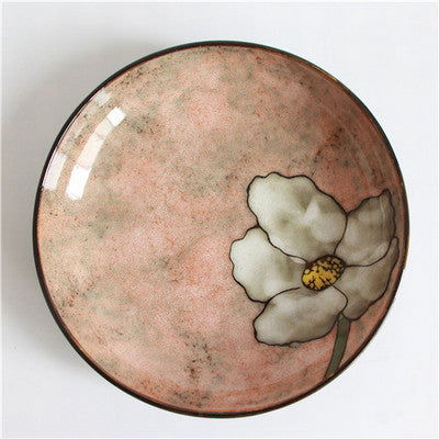 Japanese Style Kiln Flower Tableware High-End Restaurant, Ceramic Plates & Wind Flat Floral Dish Underglaze Vintage Colors - Grand Goldman