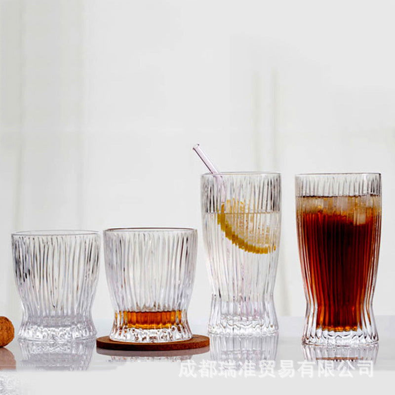 Japanese Style Striped Glass Whiskey Glass Colin Glass Juice Glass Foreign Wine Glass Ice Hockey Glass Cut Flower Long Drink Glass Colin Glass - Grand Goldman