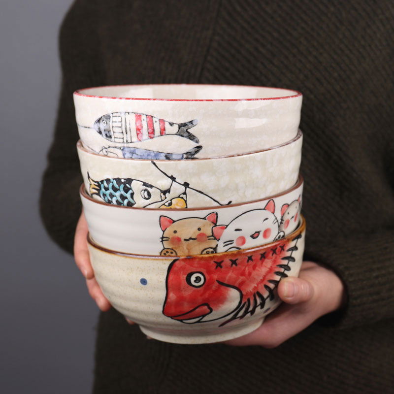 Japanese Underglaze Hand-painted Ceramic Ramen Bowl - Grand Goldman