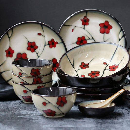 Japanese style flower ceramic household tableware set - Grand Goldman