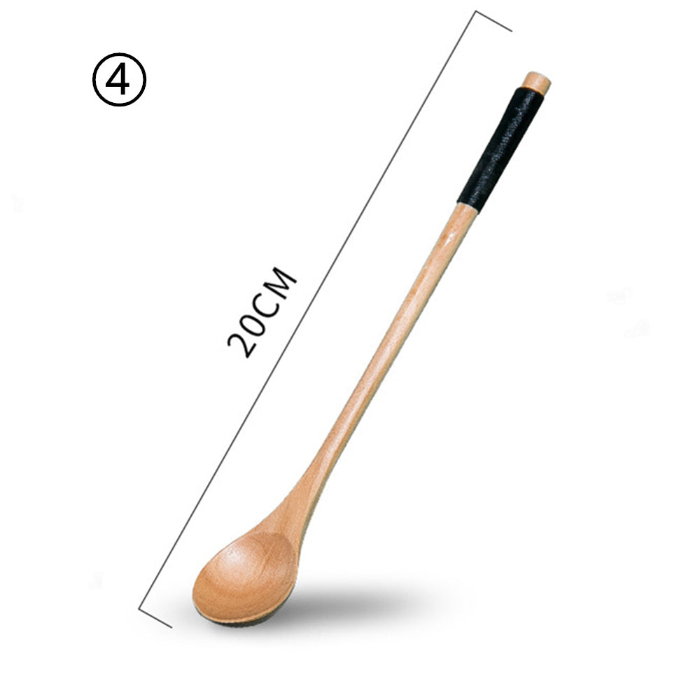 Japanese style solid color wooden lotus long handle spoon - Grand Goldman