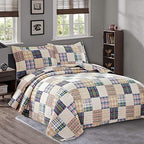 Jessy Home Bedspread Set Queen Size Quilt Set Bedding Lightweight Bedspread Plaid Patchwork Bedding Reversible Quilt Stripe Line Style Mens Quilts Coverlet Soft Breathable Bedspread Queen Bed - Grand Goldman
