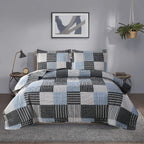 Jessy Home Bedspread Set Queen Size Quilt Set Bedding Lightweight Bedspread Plaid Patchwork Bedding Reversible Quilt Stripe Line Style Mens Quilts Coverlet Soft Breathable Bedspread Queen Bed - Grand Goldman