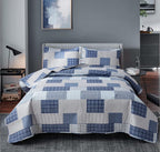 Jessy Home Bedspread Set Queen Size Quilt Set Bedding Lightweight Bedspread Plaid Patchwork Bedding Reversible Quilt Stripe Line Style Mens Quilts Coverlet Soft Breathable Bedspread Queen Bed - Grand Goldman