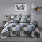 Jessy Home Bedspread Set Queen Size Quilt Set Bedding Lightweight Bedspread Plaid Patchwork Bedding Reversible Quilt Stripe Line Style Mens Quilts Coverlet Soft Breathable Bedspread Queen Bed - Grand Goldman