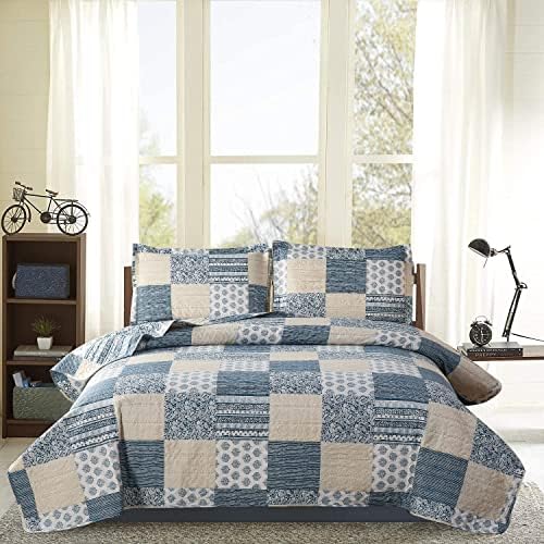 Jessy Home Bedspread Set Queen Size Quilt Set Bedding Lightweight Bedspread Plaid Patchwork Bedding Reversible Quilt Stripe Line Style Mens Quilts Coverlet Soft Breathable Bedspread Queen Bed - Grand Goldman
