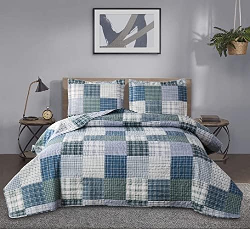 Jessy Home Bedspread Set Queen Size Quilt Set Bedding Lightweight Bedspread Plaid Patchwork Bedding Reversible Quilt Stripe Line Style Mens Quilts Coverlet Soft Breathable Bedspread Queen Bed - Grand Goldman