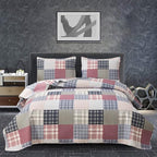 Jessy Home Bedspread Set Queen Size Quilt Set Bedding Lightweight Bedspread Plaid Patchwork Bedding Reversible Quilt Stripe Line Style Mens Quilts Coverlet Soft Breathable Bedspread Queen Bed - Grand Goldman