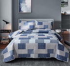 Jessy Home Bedspread Set Queen Size Quilt Set Bedding Lightweight Bedspread Plaid Patchwork Bedding Reversible Quilt Stripe Line Style Mens Quilts Coverlet Soft Breathable Bedspread Queen Bed - Grand Goldman