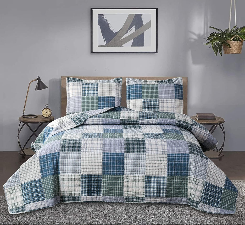 Jessy Home Bedspread Set Queen Size Quilt Set Bedding Lightweight Bedspread Plaid Patchwork Bedding Reversible Quilt Stripe Line Style Mens Quilts Coverlet Soft Breathable Bedspread Queen Bed - Grand Goldman