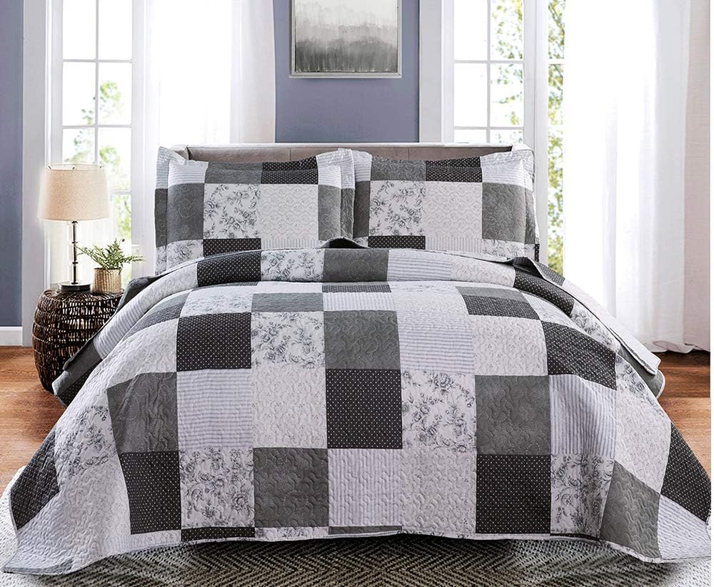 Jessy Home Bedspread Set Queen Size Quilt Set Bedding Lightweight Bedspread Plaid Patchwork Bedding Reversible Quilt Stripe Line Style Mens Quilts Coverlet Soft Breathable Bedspread Queen Bed - Grand Goldman
