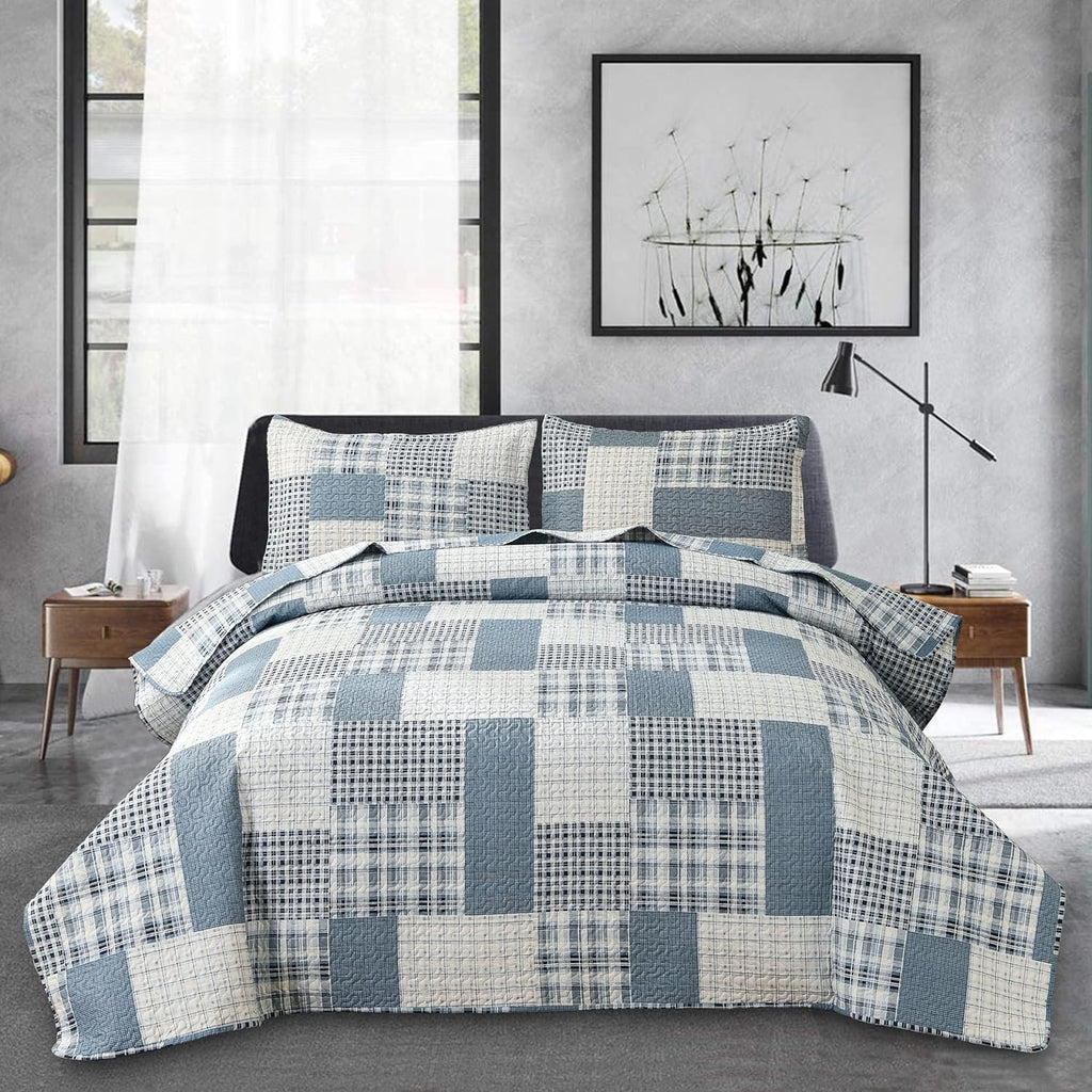Jessy Home Bedspread Set Queen Size Quilt Set Bedding Lightweight Bedspread Plaid Patchwork Bedding Reversible Quilt Stripe Line Style Mens Quilts Coverlet Soft Breathable Bedspread Queen Bed - Grand Goldman