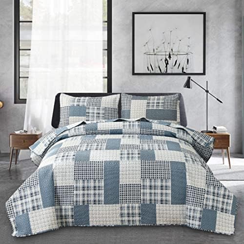 Jessy Home Bedspread Set Queen Size Quilt Set Bedding Lightweight Bedspread Plaid Patchwork Bedding Reversible Quilt Stripe Line Style Mens Quilts Coverlet Soft Breathable Bedspread Queen Bed - Grand Goldman