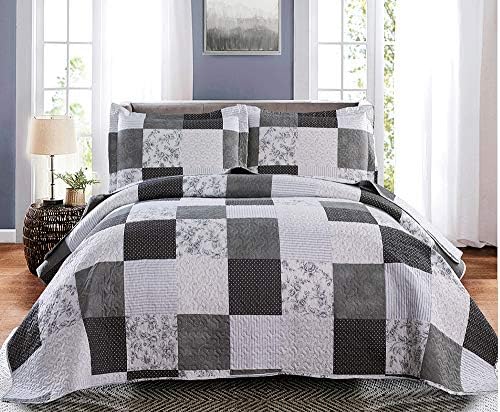 Jessy Home Bedspread Set Queen Size Quilt Set Bedding Lightweight Bedspread Plaid Patchwork Bedding Reversible Quilt Stripe Line Style Mens Quilts Coverlet Soft Breathable Bedspread Queen Bed - Grand Goldman