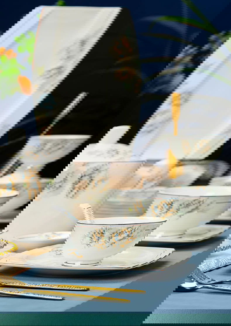 Jingdezhen Bone Porcelain Bowl and Dish Set, Light Luxury Ceramic Tableware Bowl and Chopstick Set - Grand Goldman