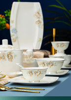 Jingdezhen Bone Porcelain Bowl and Dish Set, Light Luxury Ceramic Tableware Bowl and Chopstick Set - Grand Goldman