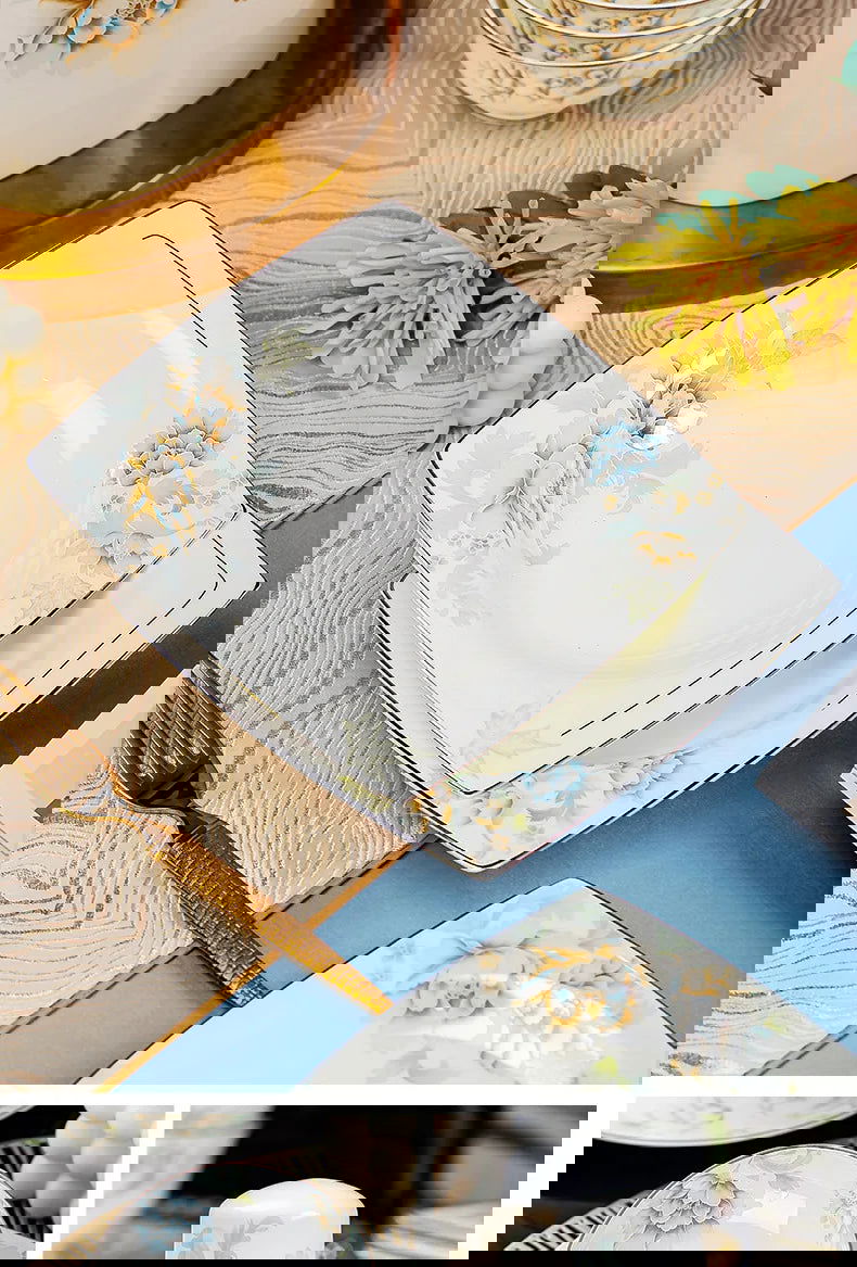 Jingdezhen Bone Porcelain Bowl and Dish Set, Light Luxury Ceramic Tableware Bowl and Chopstick Set - Grand Goldman