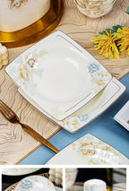 Jingdezhen Bone Porcelain Bowl and Dish Set, Light Luxury Ceramic Tableware Bowl and Chopstick Set - Grand Goldman