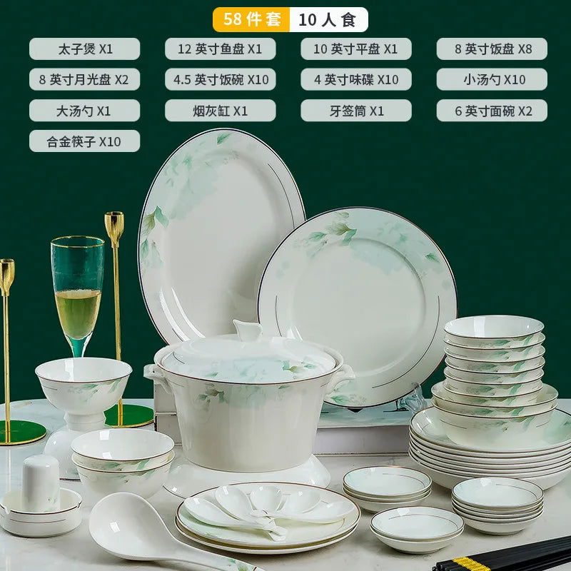 Jingdezhen Bone Porcelain Bowl and Plate Set, Ceramic Tableware Bowl and Chopstick Set - Grand Goldman