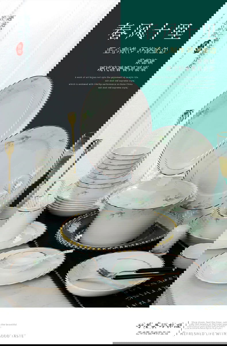 Jingdezhen Bone Porcelain Bowl and Plate Set, Ceramic Tableware Bowl and Chopstick Set - Grand Goldman