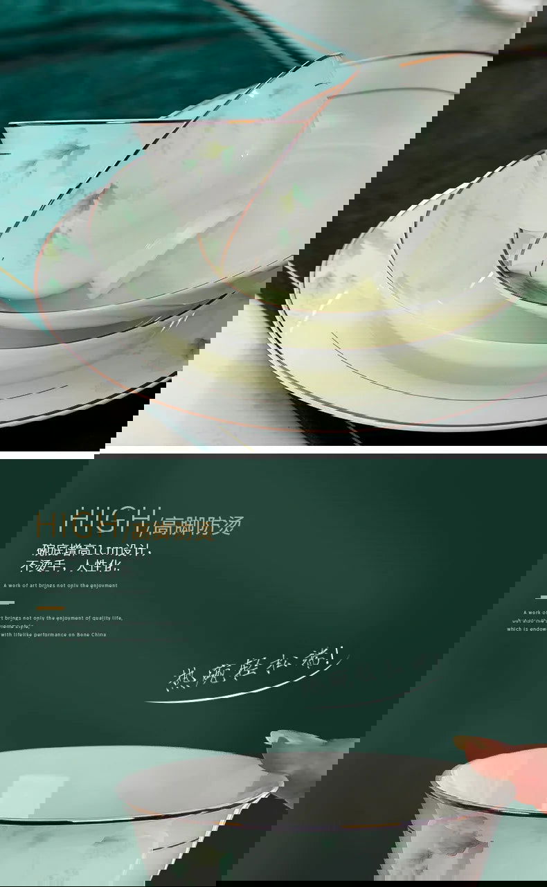 Jingdezhen Bone Porcelain Bowl and Plate Set, Ceramic Tableware Bowl and Chopstick Set - Grand Goldman