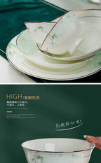 Jingdezhen Bone Porcelain Bowl and Plate Set, Ceramic Tableware Bowl and Chopstick Set - Grand Goldman