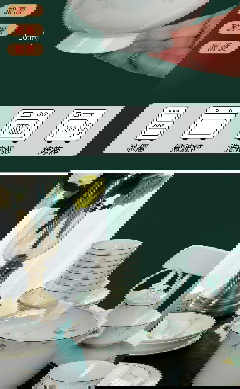 Jingdezhen Bone Porcelain Bowl and Plate Set, Ceramic Tableware Bowl and Chopstick Set - Grand Goldman