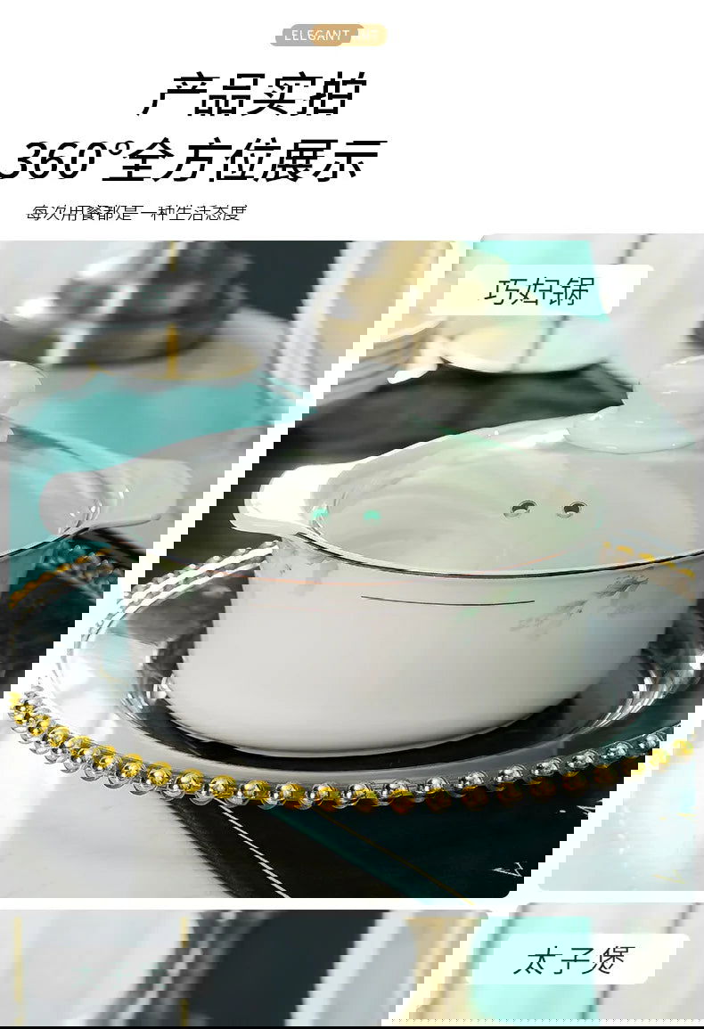 Jingdezhen Bone Porcelain Bowl and Plate Set, Ceramic Tableware Bowl and Chopstick Set - Grand Goldman