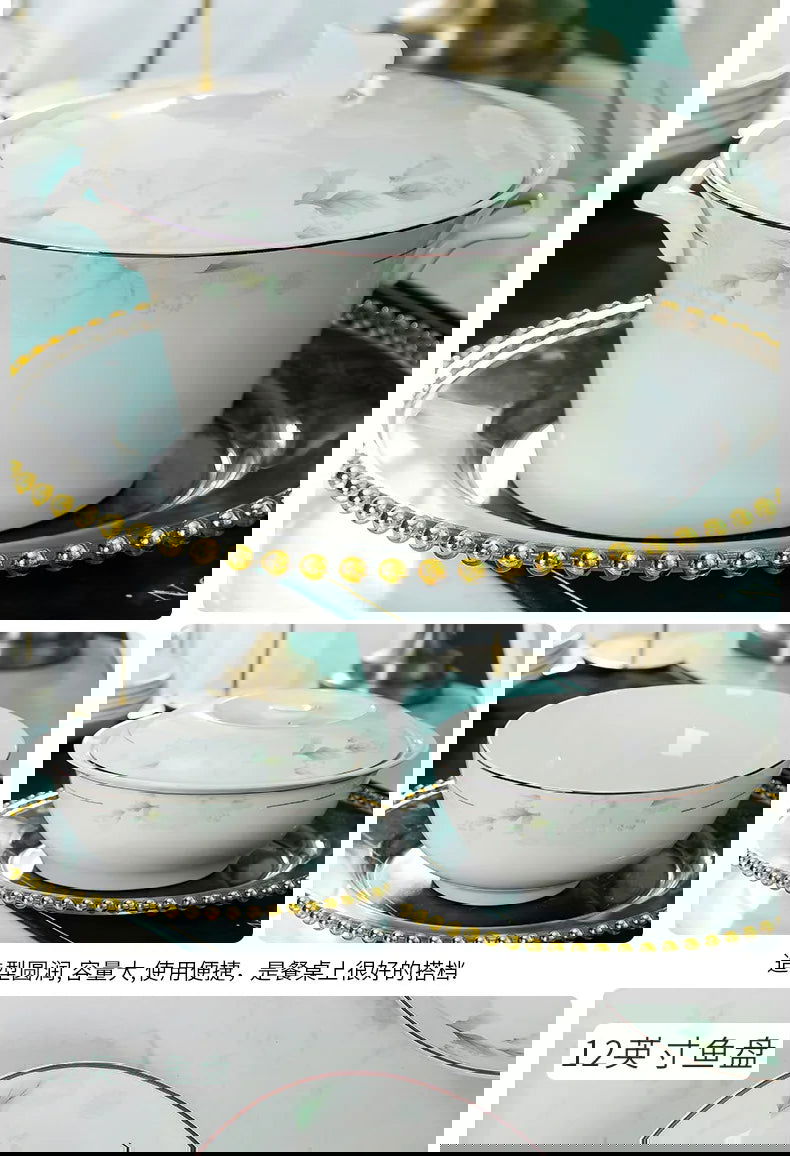 Jingdezhen Bone Porcelain Bowl and Plate Set, Ceramic Tableware Bowl and Chopstick Set - Grand Goldman