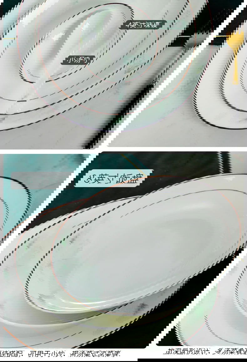 Jingdezhen Bone Porcelain Bowl and Plate Set, Ceramic Tableware Bowl and Chopstick Set - Grand Goldman