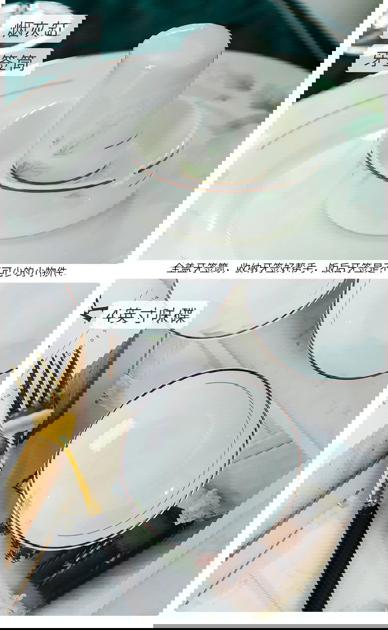 Jingdezhen Bone Porcelain Bowl and Plate Set, Ceramic Tableware Bowl and Chopstick Set - Grand Goldman