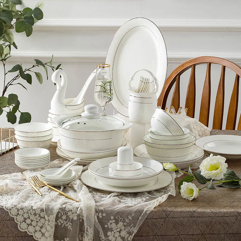 Jingdezhen Bone Porcelain Tableware, Dish Set, Household Bowls, Chopsticks, and Dishes - Grand Goldman