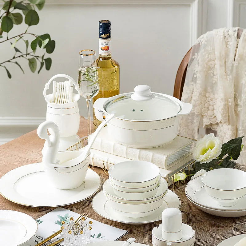 Jingdezhen Bone Porcelain Tableware, Dish Set, Household Bowls, Chopsticks, and Dishes - Grand Goldman