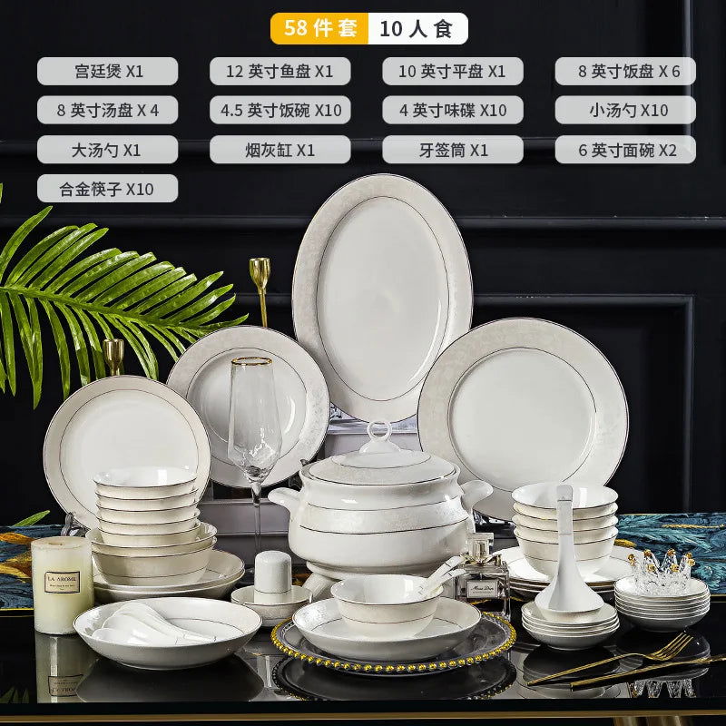Jingdezhen Bone Porcelain Tableware, Dish Set, Household Bowls, Chopsticks, and Dishes - Grand Goldman
