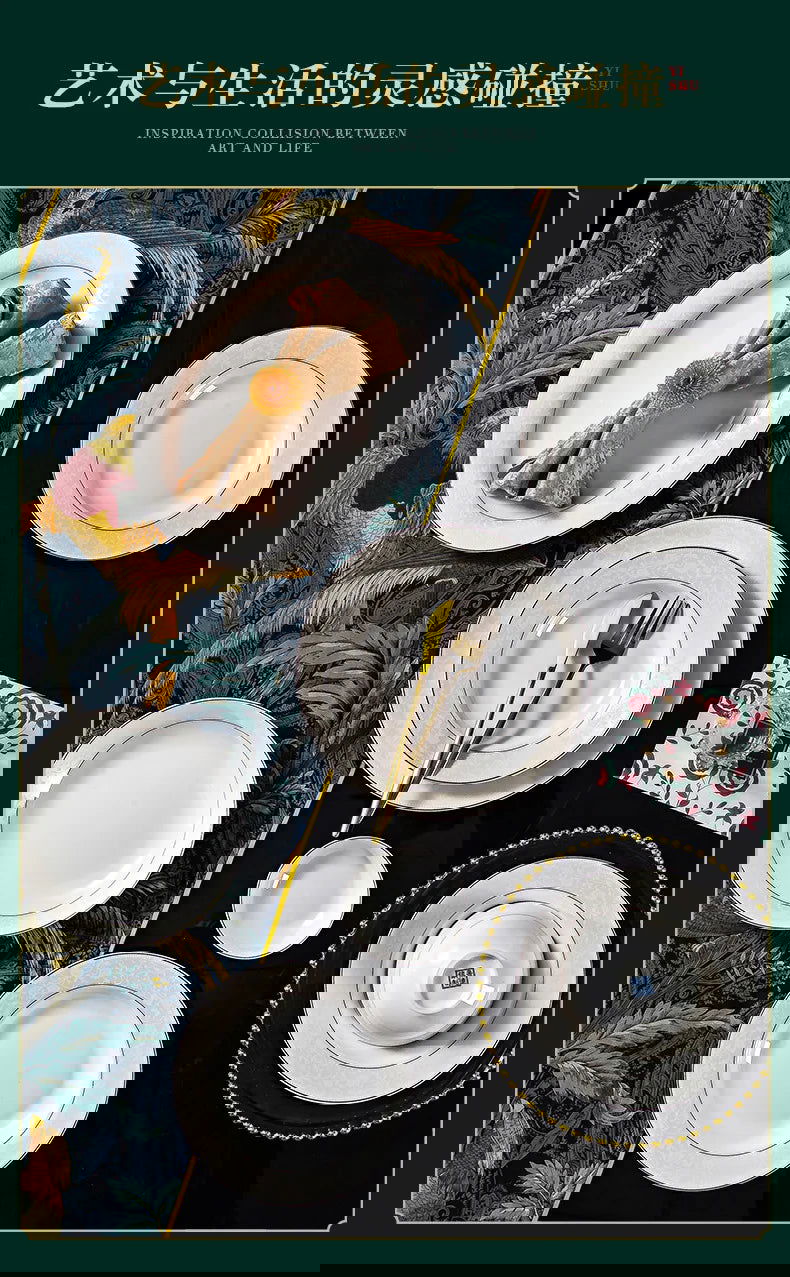 Jingdezhen Bone Porcelain Tableware, Dish Set, Household Bowls, Chopsticks, and Dishes - Grand Goldman