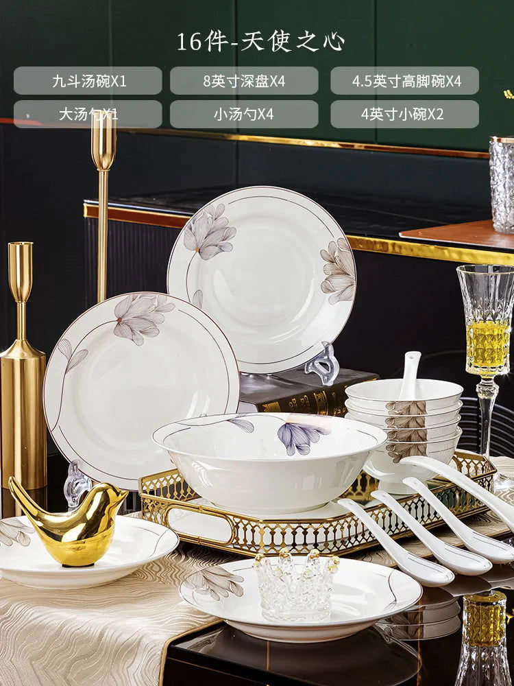 Jingdezhen Bone Porcelain Tableware New Chinese Style Bowls, Chopsticks, Dishes, Household Ceramic Bowl and Dish Set - Grand Goldman