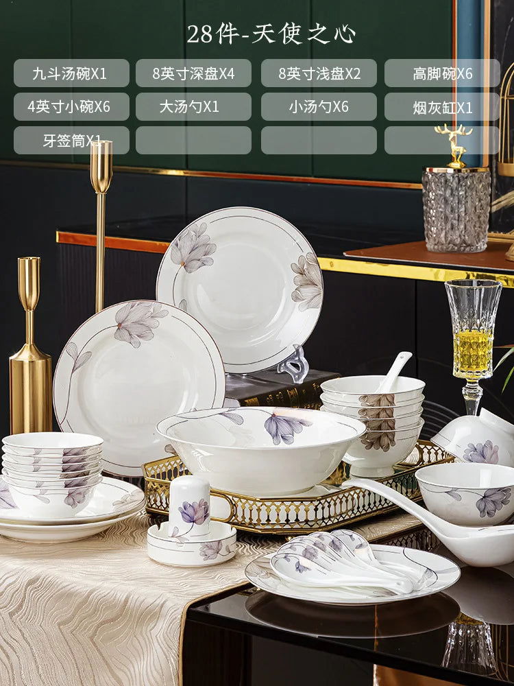 Jingdezhen Bone Porcelain Tableware New Chinese Style Bowls, Chopsticks, Dishes, Household Ceramic Bowl and Dish Set - Grand Goldman