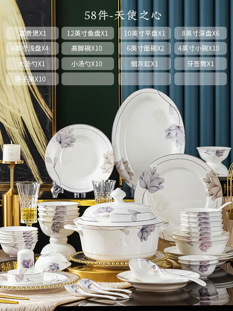 Jingdezhen Bone Porcelain Tableware New Chinese Style Bowls, Chopsticks, Dishes, Household Ceramic Bowl and Dish Set - Grand Goldman