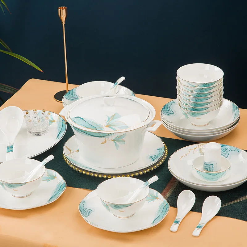 Jingdezhen Bone Porcelain Tableware Set Household Ceramic Bowls and Dishes - Grand Goldman