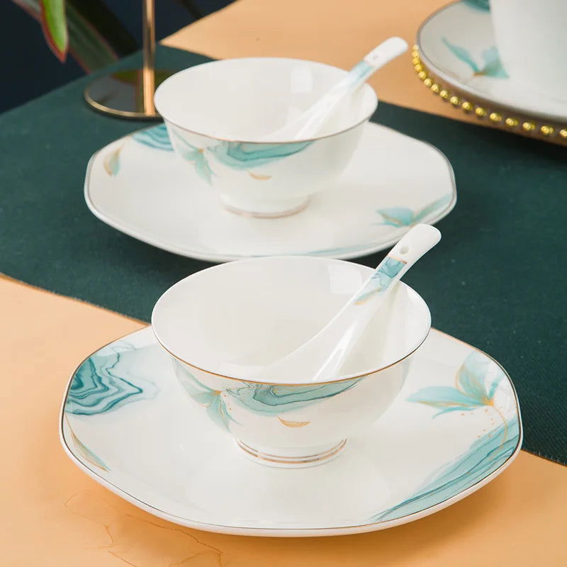 Jingdezhen Bone Porcelain Tableware Set Household Ceramic Bowls and Dishes - Grand Goldman