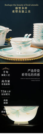 Jingdezhen Bone Porcelain Tableware Set Household Ceramic Bowls and Dishes - Grand Goldman