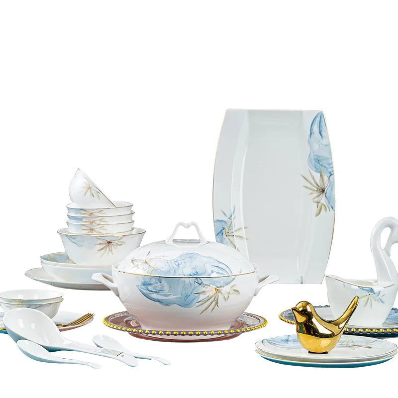 Jingdezhen Bowl and Chopstick Combination, New Chinese Light Luxury Ceramic Tableware Bowl and Plate Set - Grand Goldman