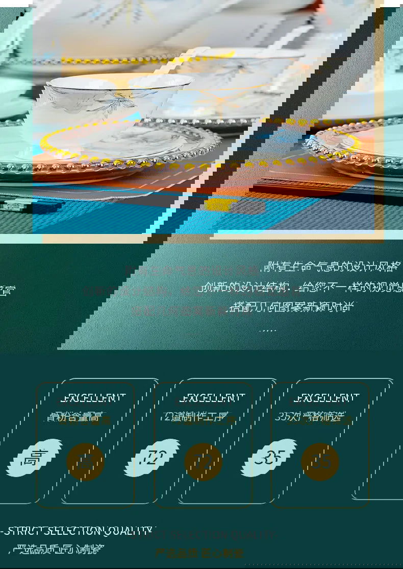 Jingdezhen Bowl and Chopstick Combination, New Chinese Light Luxury Ceramic Tableware Bowl and Plate Set - Grand Goldman