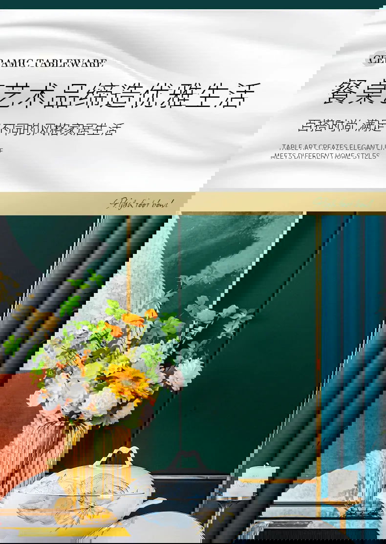 Jingdezhen Bowl and Chopstick Combination, New Chinese Light Luxury Ceramic Tableware Bowl and Plate Set - Grand Goldman