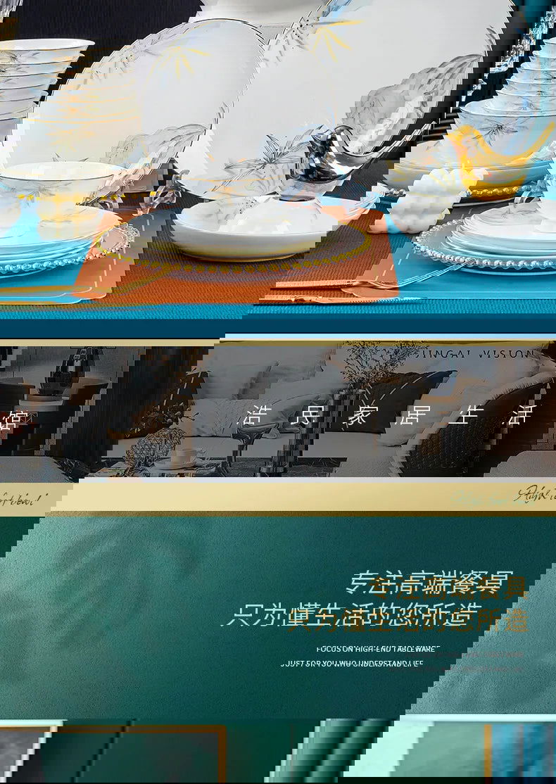 Jingdezhen Bowl and Chopstick Combination, New Chinese Light Luxury Ceramic Tableware Bowl and Plate Set - Grand Goldman