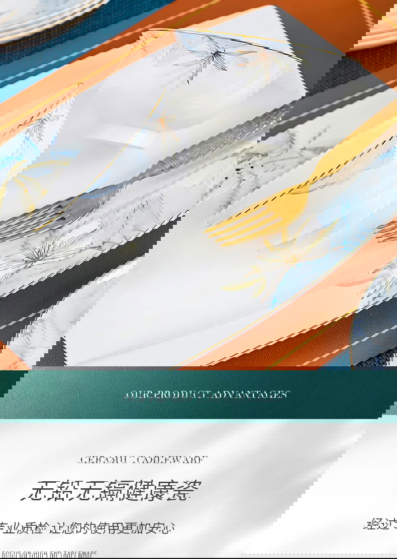 Jingdezhen Bowl and Chopstick Combination, New Chinese Light Luxury Ceramic Tableware Bowl and Plate Set - Grand Goldman