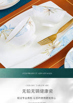Jingdezhen Bowl and Chopstick Combination, New Chinese Light Luxury Ceramic Tableware Bowl and Plate Set - Grand Goldman