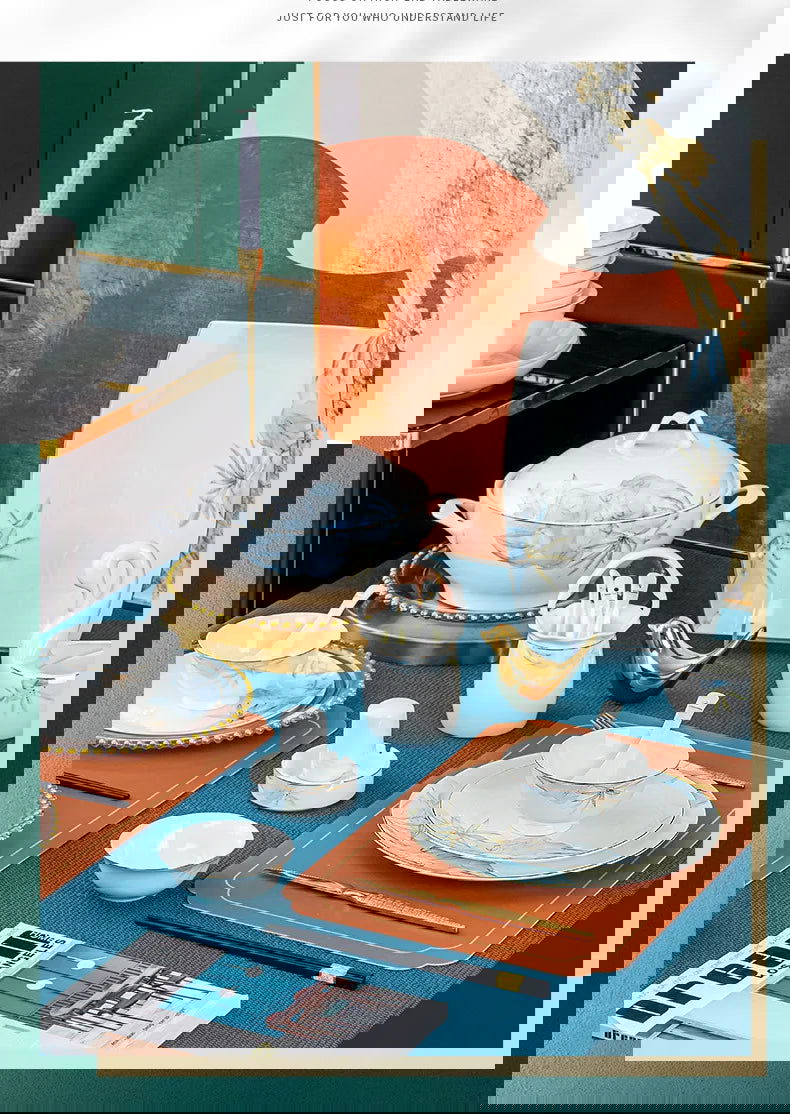 Jingdezhen Bowl and Chopstick Combination, New Chinese Light Luxury Ceramic Tableware Bowl and Plate Set - Grand Goldman